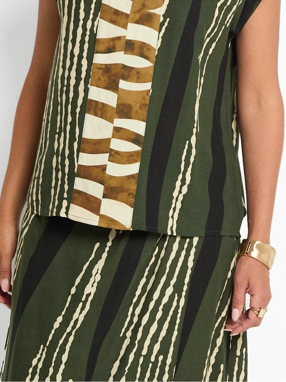 LA MODE Green Abstract Print 2 Piece Set Boho Resort Vacation Midi outfits